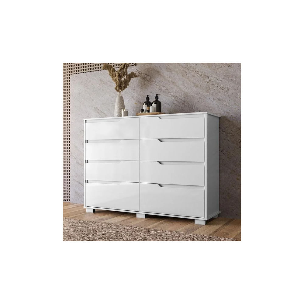 Cómoda Moderna Maphew 8 Cajones Blanco RR MUEBLES
