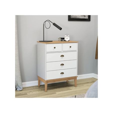 Cómoda Moderna Pilah 70cm 5 Cajones Marrón Claro y Blanco RR MUEBLES