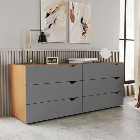 Cómoda Moderno Sam 8 Cajones Marrón y Plomo RR MUEBLES