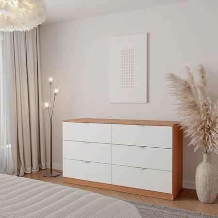 Cómoda Moderna Gigly 160 cm 6 Cajones Marrón y Blanco RR MUEBLES