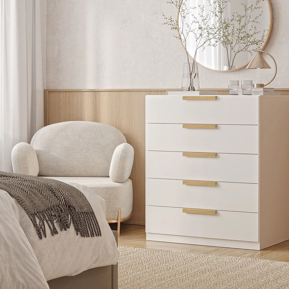 Cómoda Moderna Lucía 5 Cajones Blanco RR MUEBLES