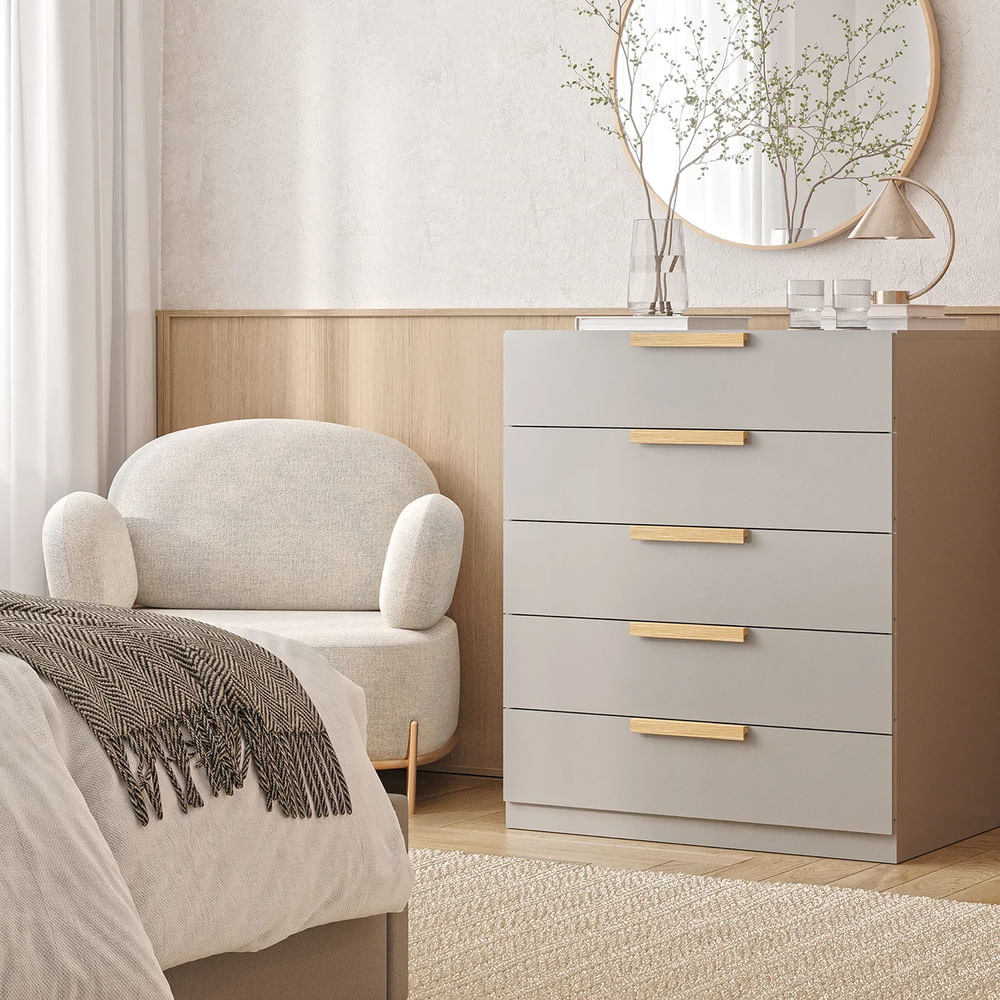 Cómoda Moderna Lucía 5 Cajones Gris RR MUEBLES