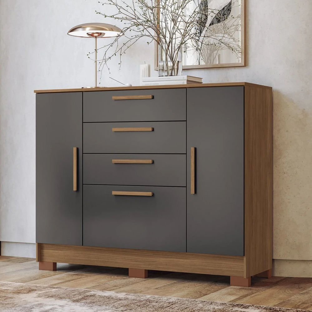 Cómoda con Colgador Ale 4 Cajones 2 Puertas Marrón y Plomo RR MUEBLES