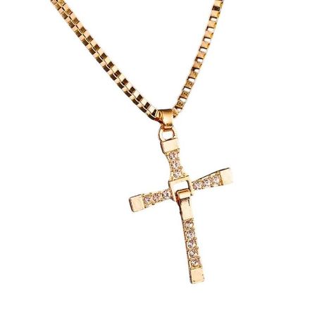 Collar Rápidos y Furiosos Cruz Regalo Joya Bisuteria  Genieka Dorado Metálico