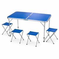 Mesa Pegable Portátil Color Azul Con 4 Sillas Plegables Moderna Práctica 190368-2