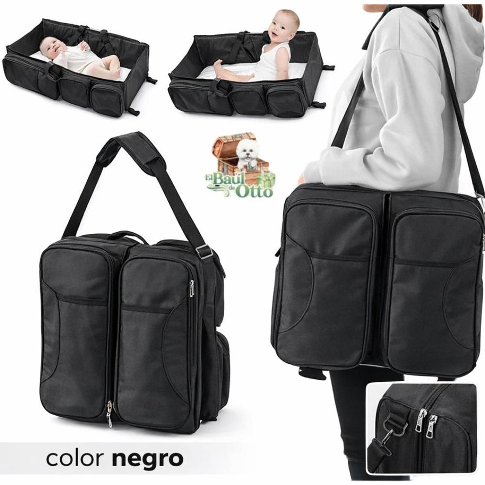Pañalera Cambiador Portátil Para Bebe Cuna Convertible Bolso  negro