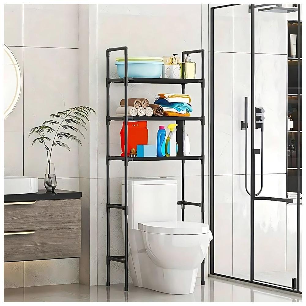 Estante Organizador Multiusos para Lavadora Baño de 3 Niveles 155x47x25cm Negro