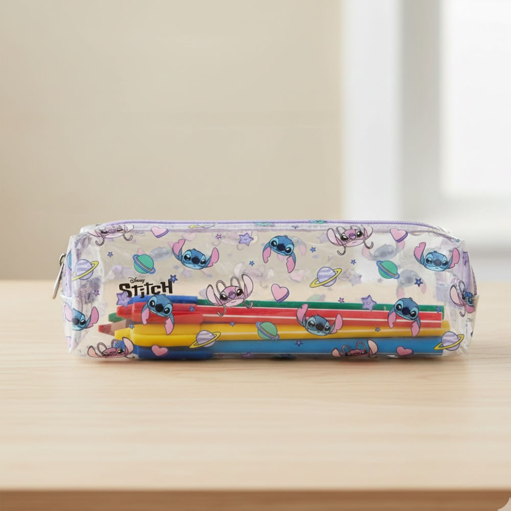 Cartuchera Escolar de Stitch Transparente con 1 División