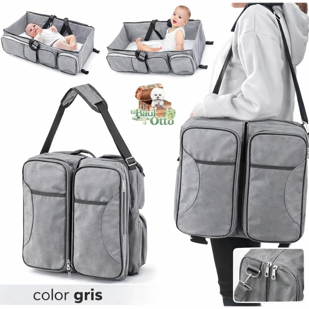 Pañalera Cambiador Portatil Para Bebe Cuna Convertible Bolso  gris
