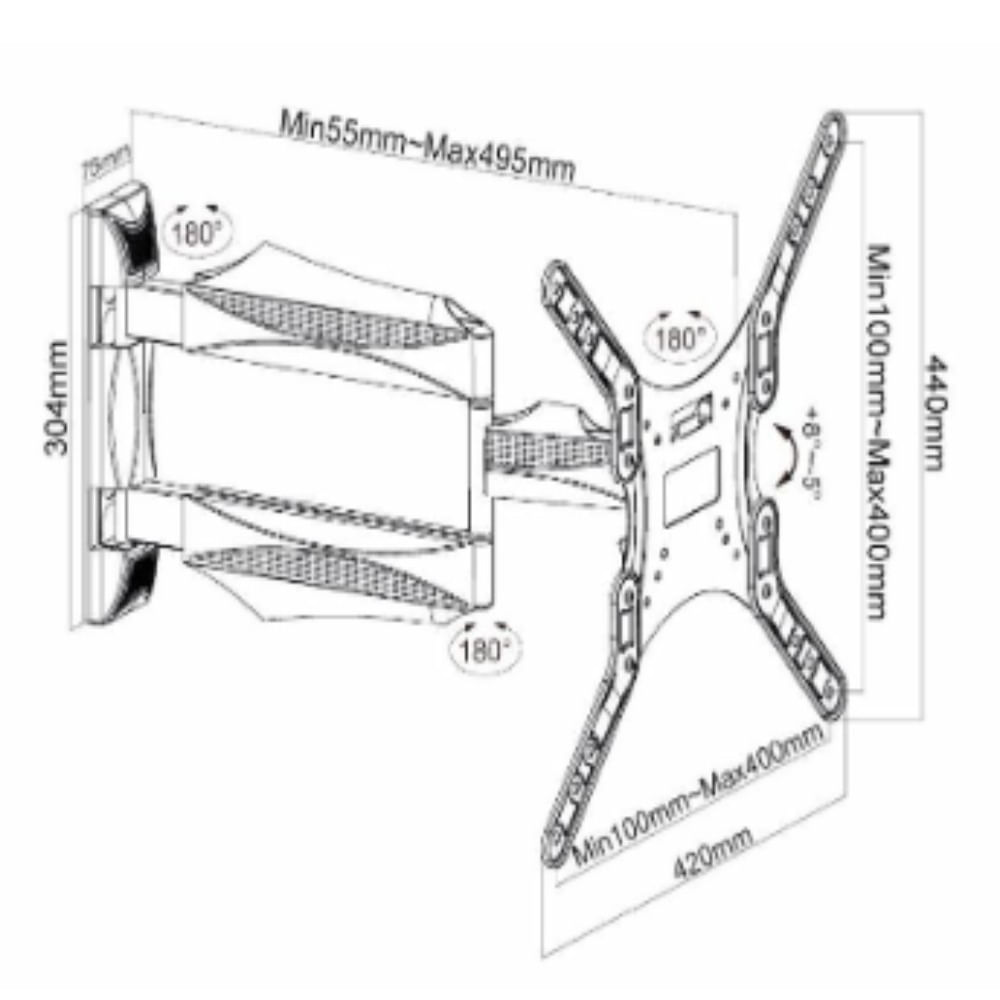 SOPORTE MOVIBLE DOBLE BRAZO PARA TV DE 32 A 65 PULGADAS DKU65