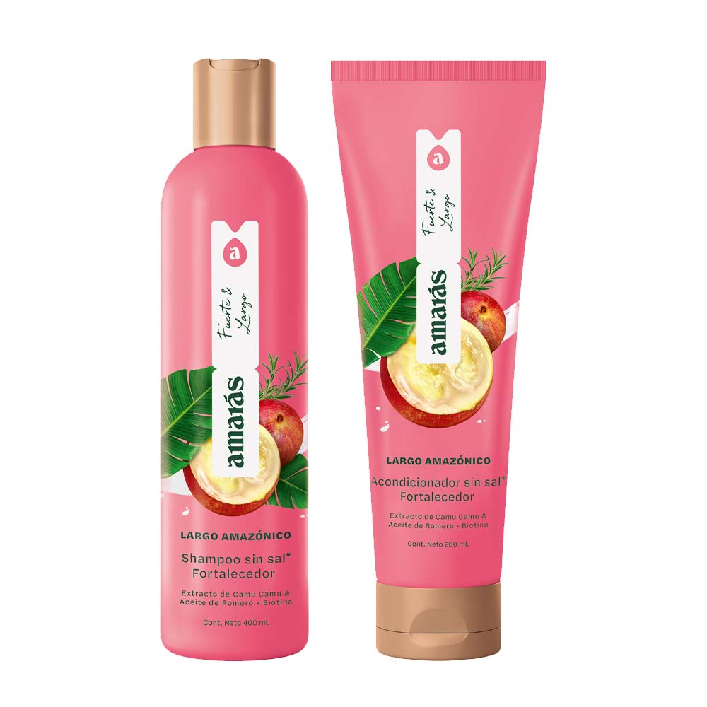 Pack AMARÁS Largo Amazónico Fortalecedor sin Sal: Shampoo Pote 400ml + Acondicionador Frasco 260ml