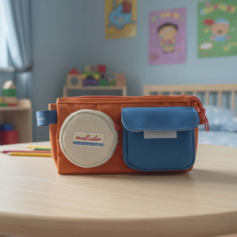 Cartuchera de 3 Compartimentos Naranja