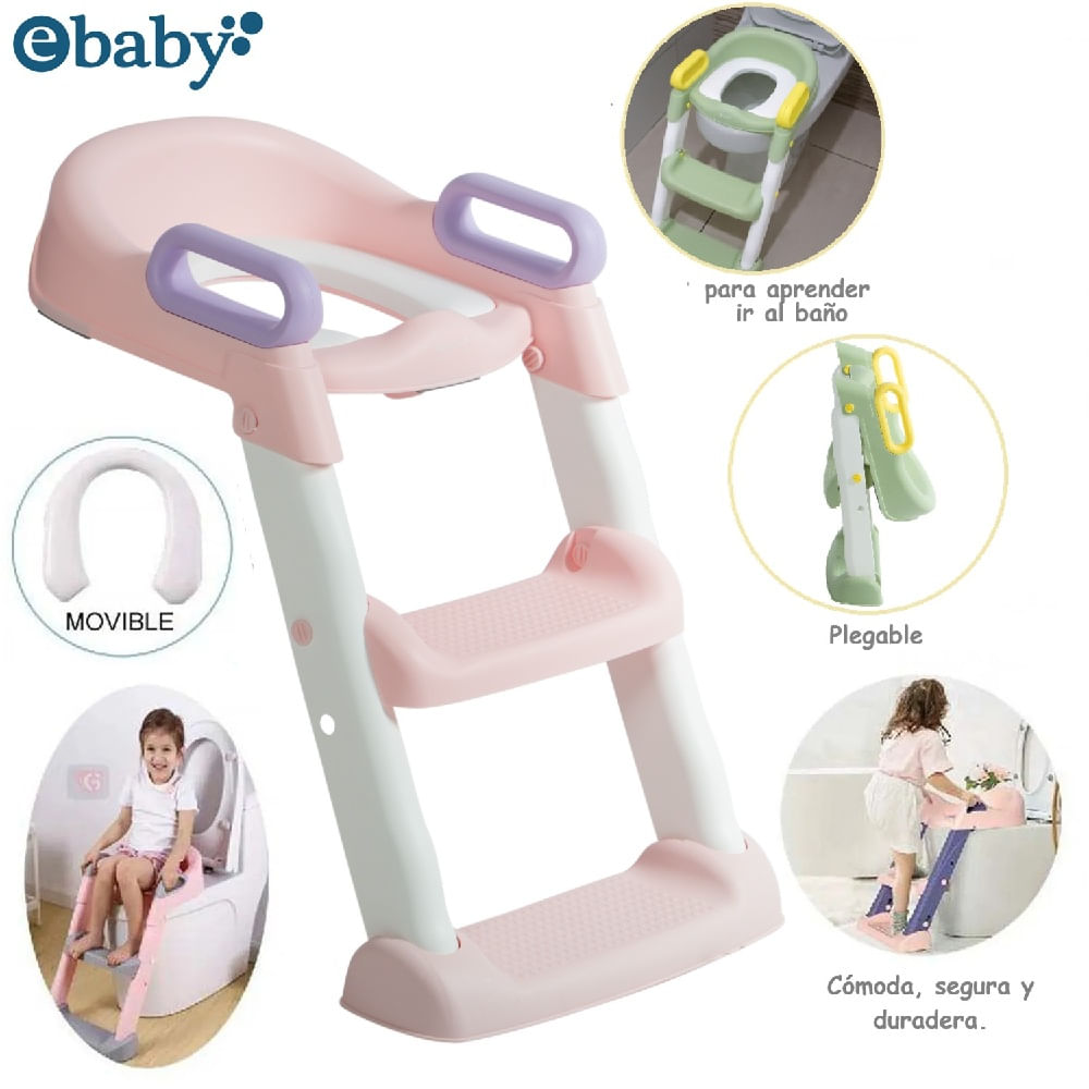 Escalera de Baño para Bebes con Reposabrazos Plegable Rosado