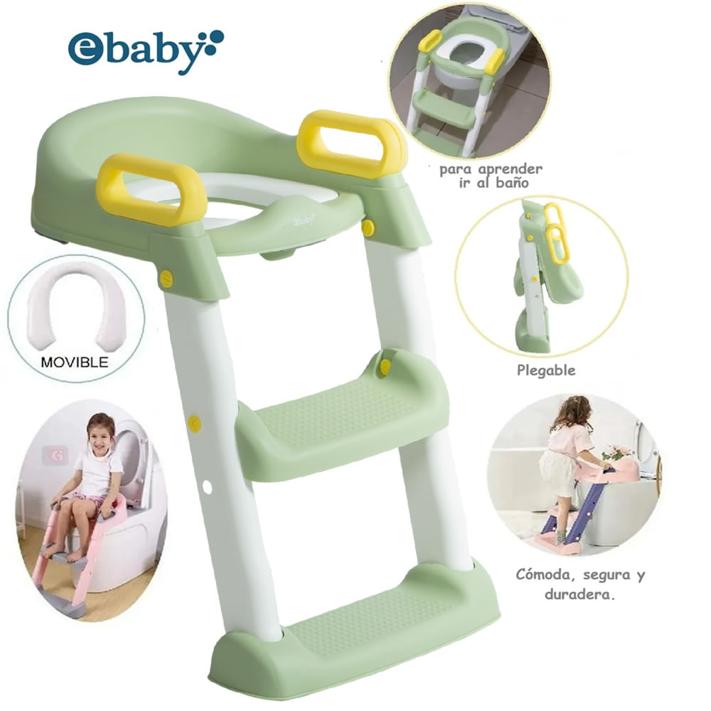 Escalera de Baño para Bebes con Reposabrazos Plegable Verde
