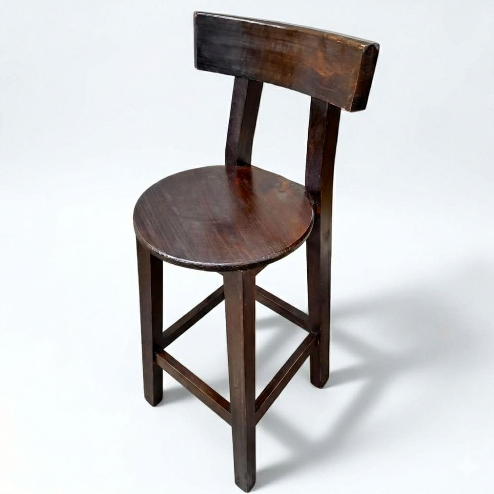 Silla Bar Alta de Madera Pino en Caoba