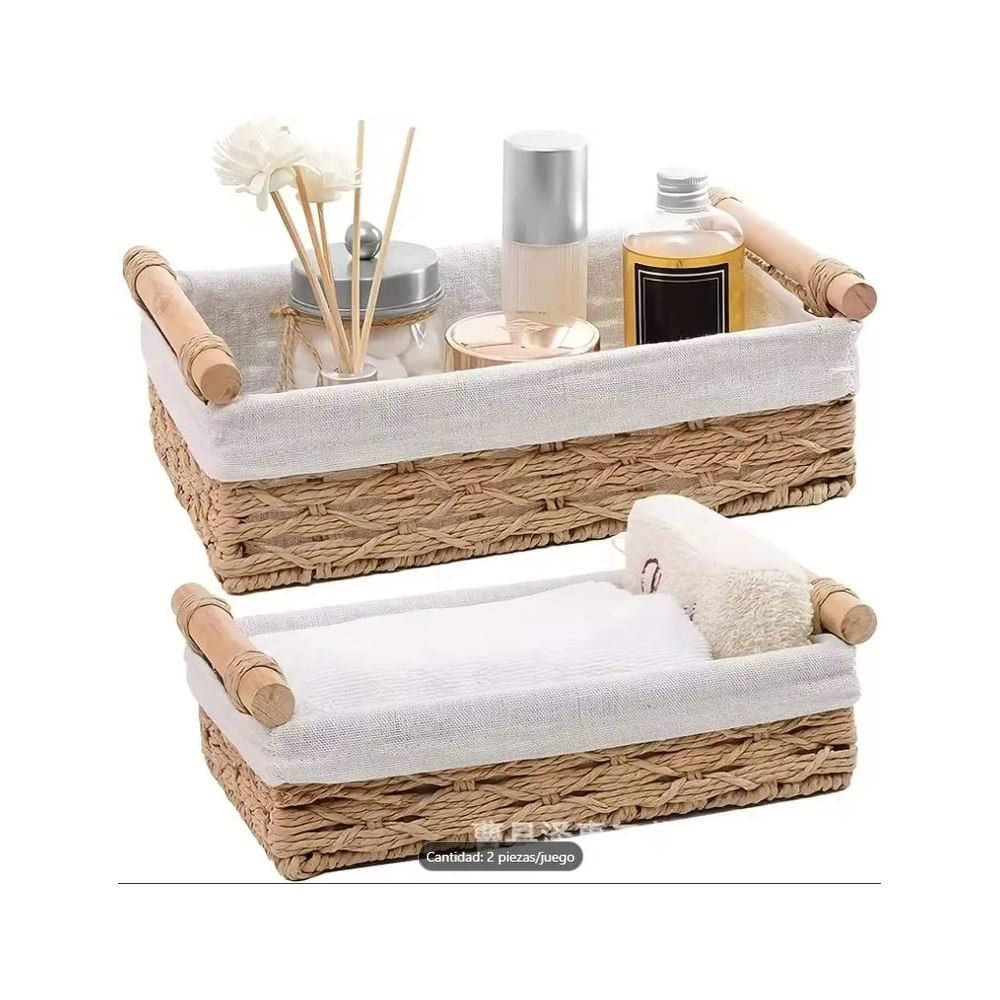 Set x 2 Cestos Organizadores de Mimbre con Asa y Protector