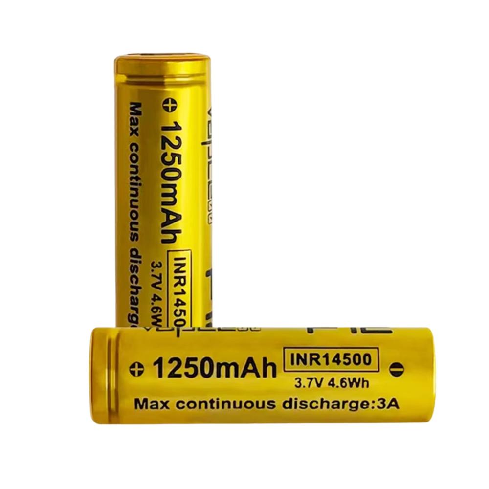 2 Pilas 14500 de Litio 3.7V 1250mAh Recargable Tipo AA Alta Potencia