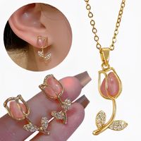 Collar Y Aretes De Tulipan Mujer Dorado Acero Inoxidable Regalo Especial