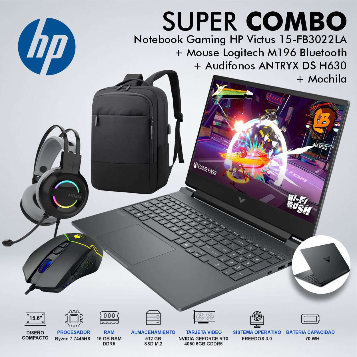 LAPTOP GAMING HP VICTUS 15-FB3022LA RYZEN 7 7445HS MEMORIA 16GB DISCO 512GB BT4F2LAABMCDSPE