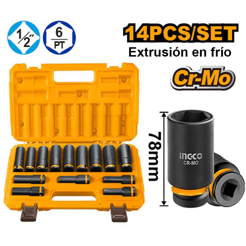 Set 14 Dados de Impacto Largos Ingco HKISSD12143L