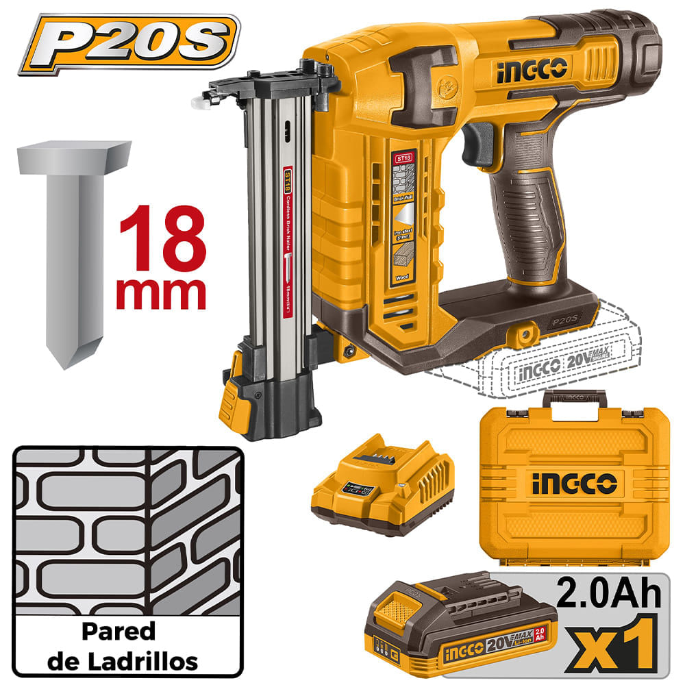 Clavadora Ingco 20V 18MM con Batería con Cargador CSTLI3808