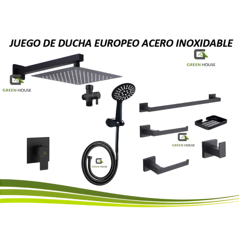 KIT DE DUCHA MODELO EUROPEO 25CM ACERO INOXIDABLE  ACCESORIOS