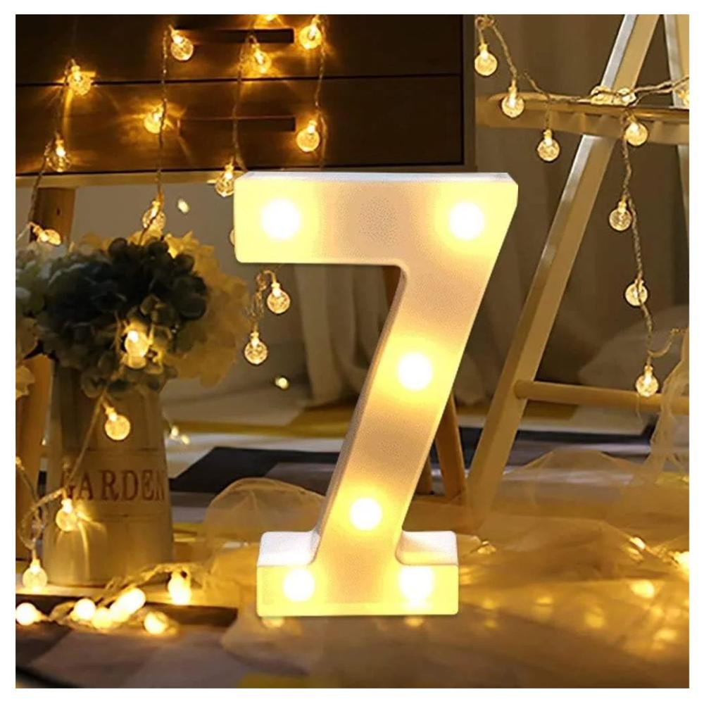Números 7 Acrílico Blanco Con Luces Led A Pilas Cumpleaños