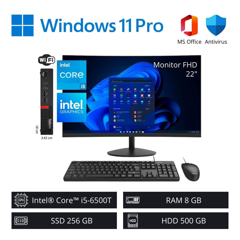 Computadora PC Intel Core i5-6500T 8GB RAM 256GB SSD 500GB HDD + Monitor 22"" FHD WiFi