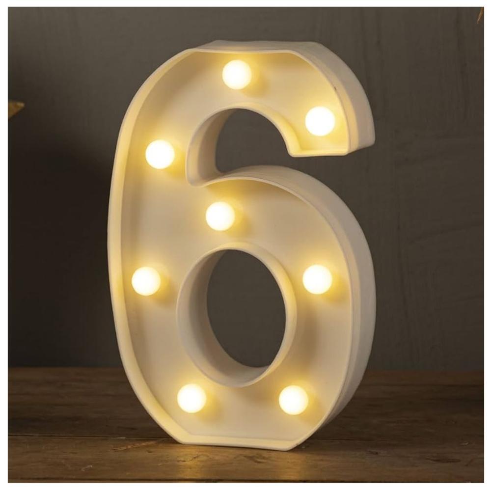 Números 6 Acrílico Blanco Con Luces Led A Pilas Cumpleaños