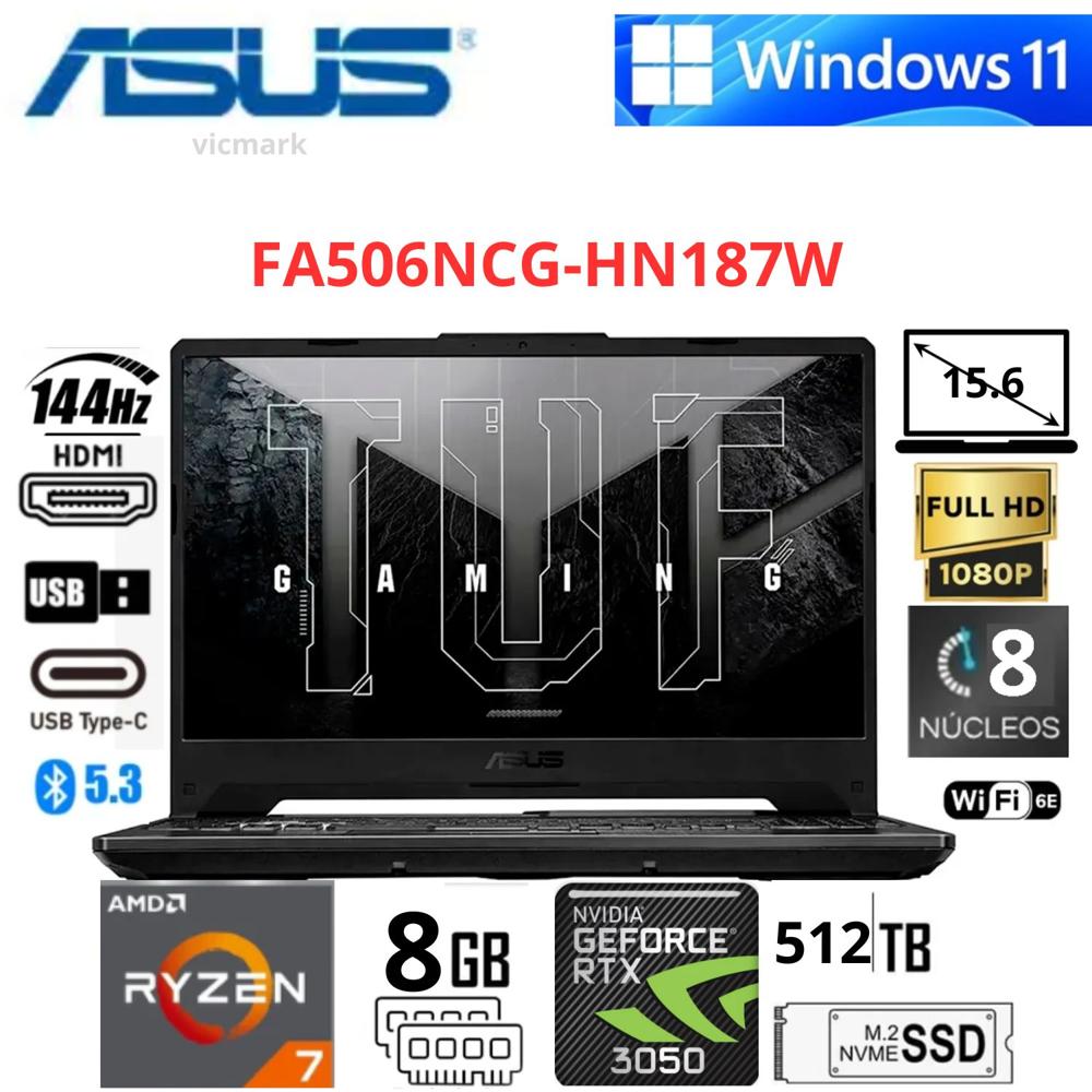 Laptop Gamer ASUS FA506NCG-HN187W Ryzen 7-7445HS 8GB 512GB SSD RTX 3050 Windows 11