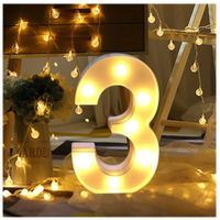 Números 3 Acrílico Blanco Con Luces Led A Pilas Cumpleaños