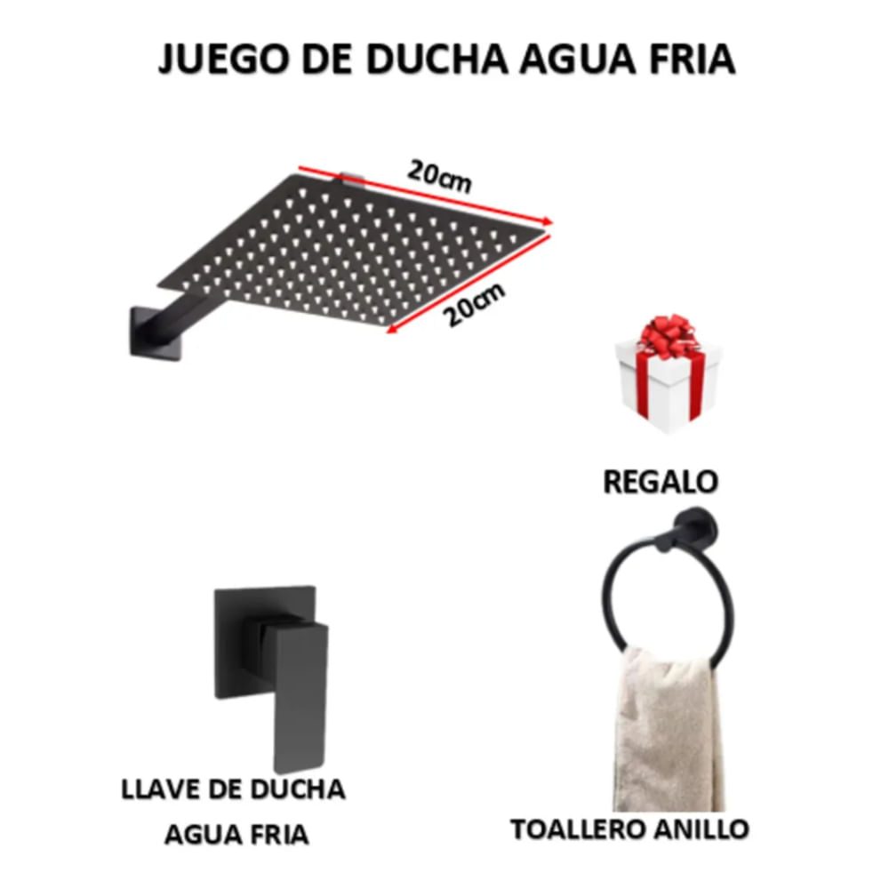 JUEGO DE DUCHA ACERO 20CM CUADRADO LLAVE DE DUCHA SOLO AGUA FRIA