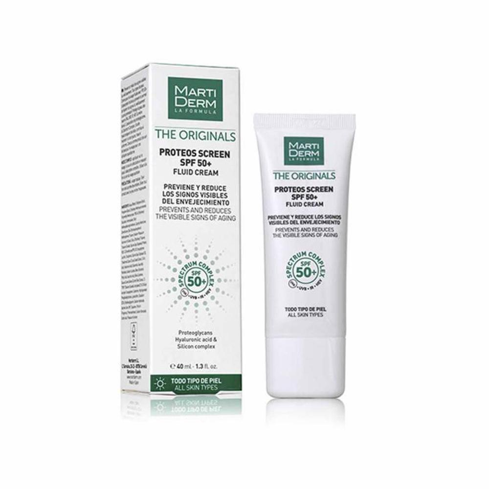 Martiderm Proteos Screen SPF 50+ - Crema facial con protección UVA/UVB/IR y ácido hialurónico 40 ml