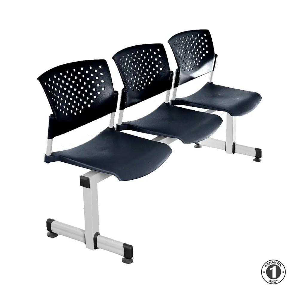 Tandem De Espera Butterfly Negro 3 Asientos Estructura Gris Althea Confort