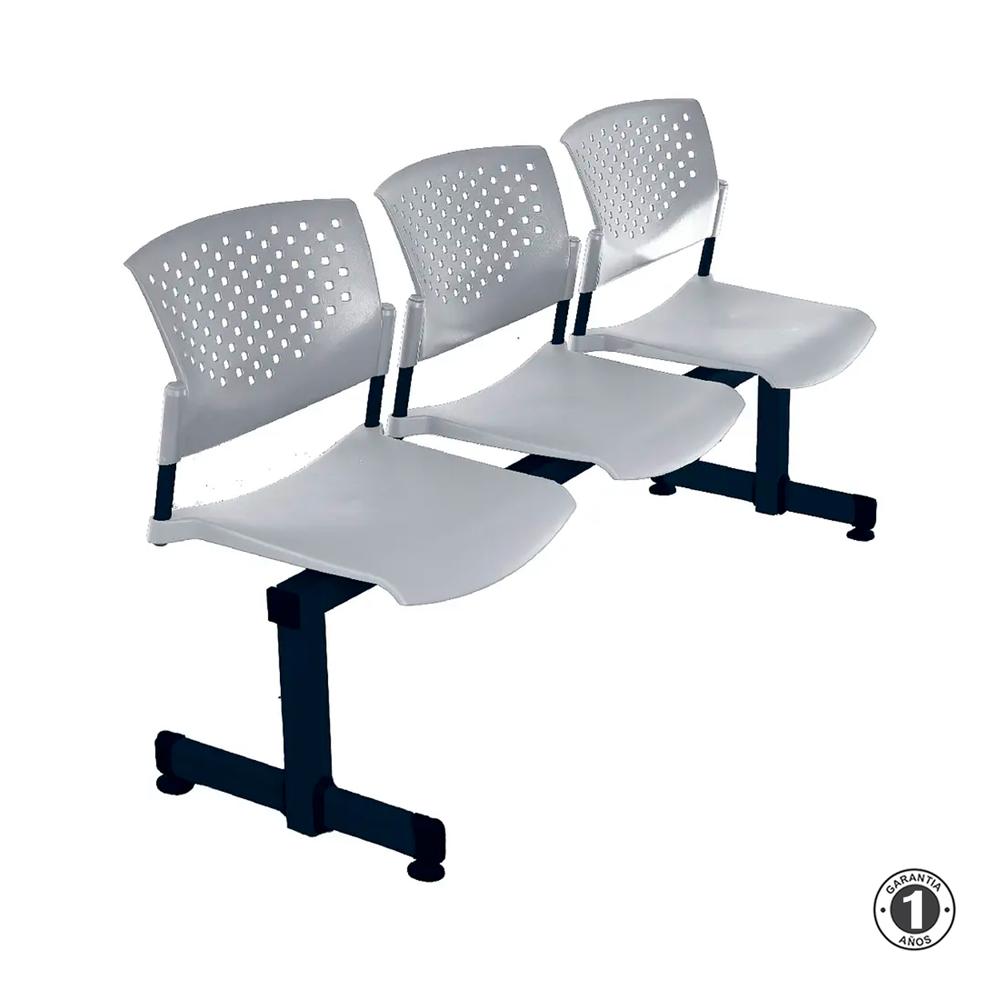 Tandem De Espera Butterfly Ve Gris 3 Asientos Estructura Negro Althea Confort