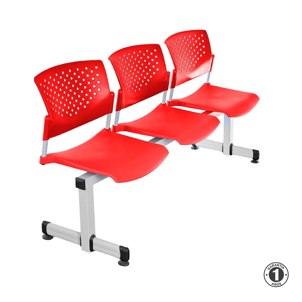 Tandem De Espera Butterfly Rojo 3 Asientos Estructura Gris Althea Confort