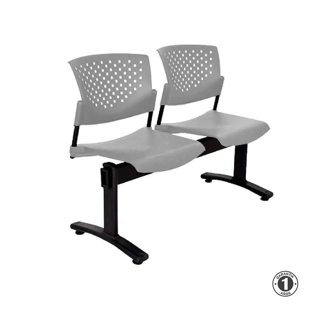 Tandem De Espera Butterfly Ve Gris 2 Asientos Estructura Negro Althea Confort