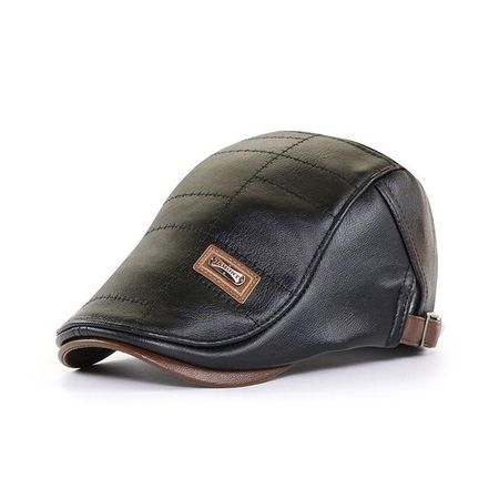 Boina Hombre Cuero PU Modelo ZLEEVO con Correa regulable - Negro