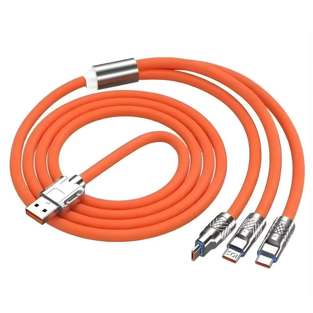 Cable 3 En 1 Carga 120w 1.2 Metros Con Recubrimiento Reforzado Y Cabezal Metalizado