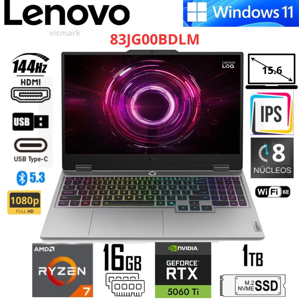 Lenovo LOQ 15AHP10 Gamer Ryzen 7 250 RTX 5060 8GB 16GB 1TB SSD 144Hz