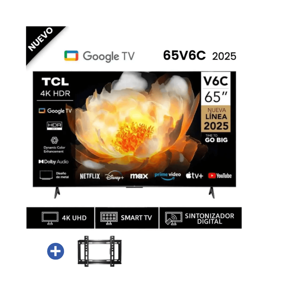 Televisor TCL LED 65'' UHD 4K Smart TV 65V6C 2025 -  Rack Fijo
