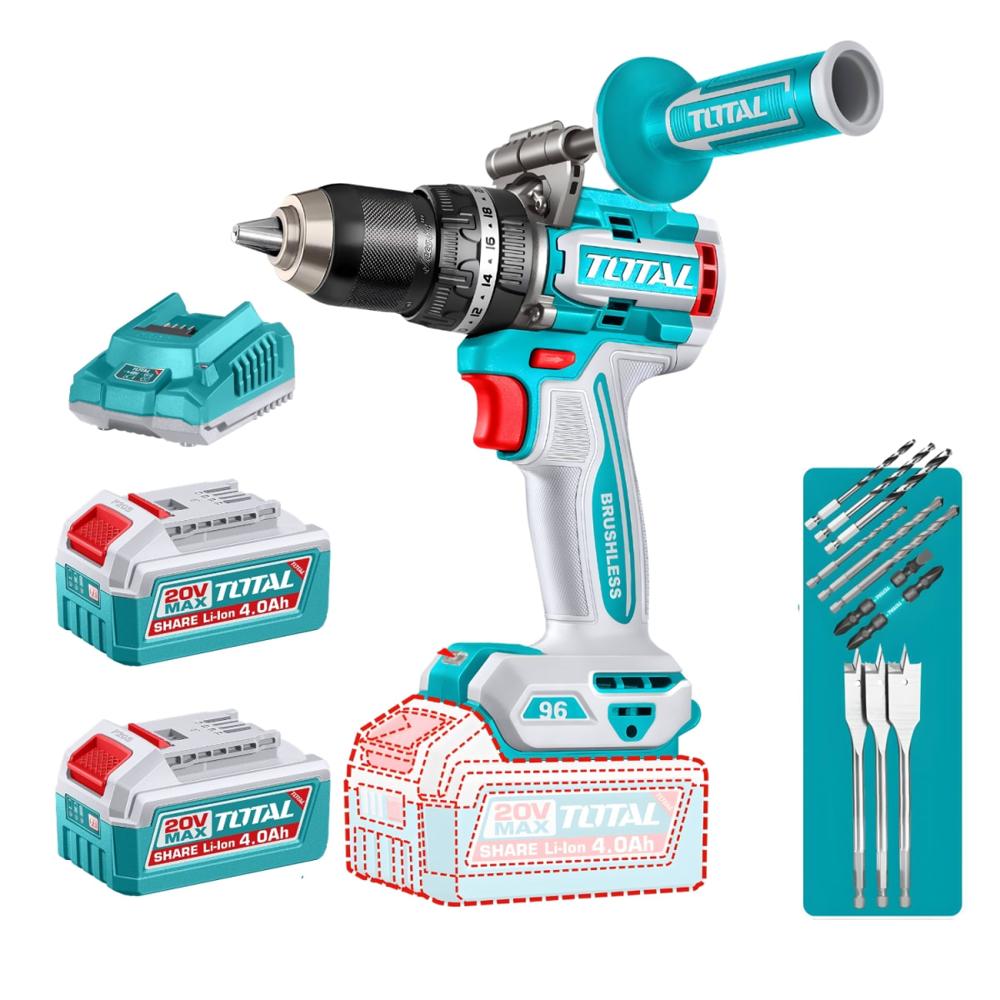 Taladro percutor 96nm + 2 baterías 4ah Industrial total TIDLI209686