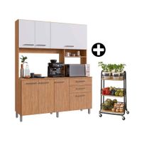 COMBO Orange: Mueble Alacena de Cocina New Antonia 160cm MDP + Carrito Organizador Cesta con Base de Madera 3 Niveles Negro