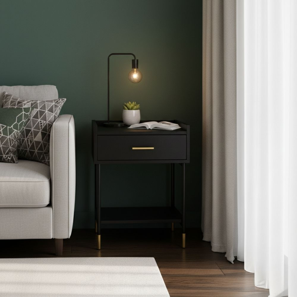 Velador Mesa de Noche Tedy Negro - Masiva Home