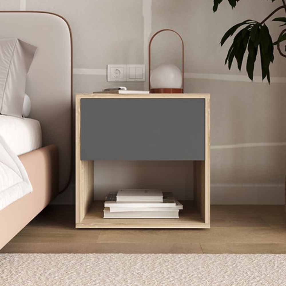 Velador Mesa de Noche Arden Beige y Plomo - Masiva Home