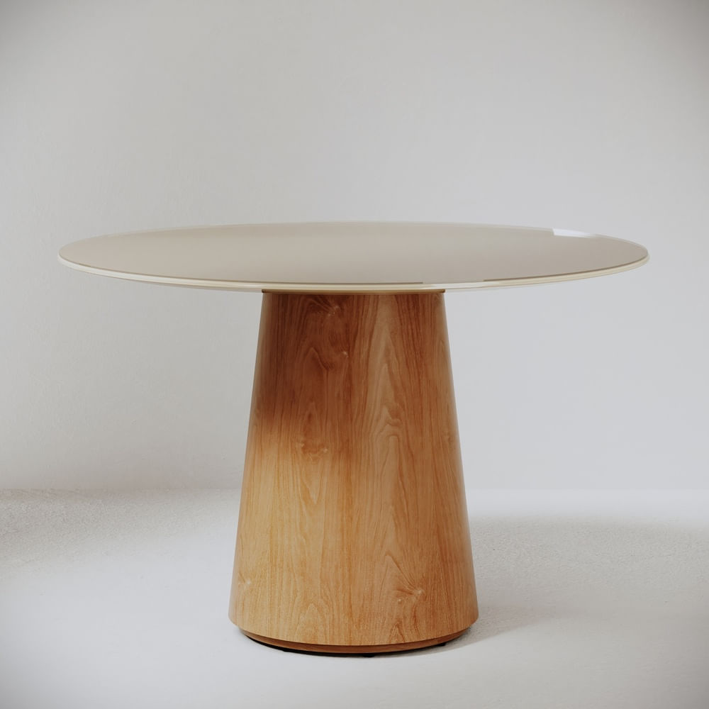 MESA DE COMEDOR SARA 1.2 CON VIDRIO OFF WHITE CANELA