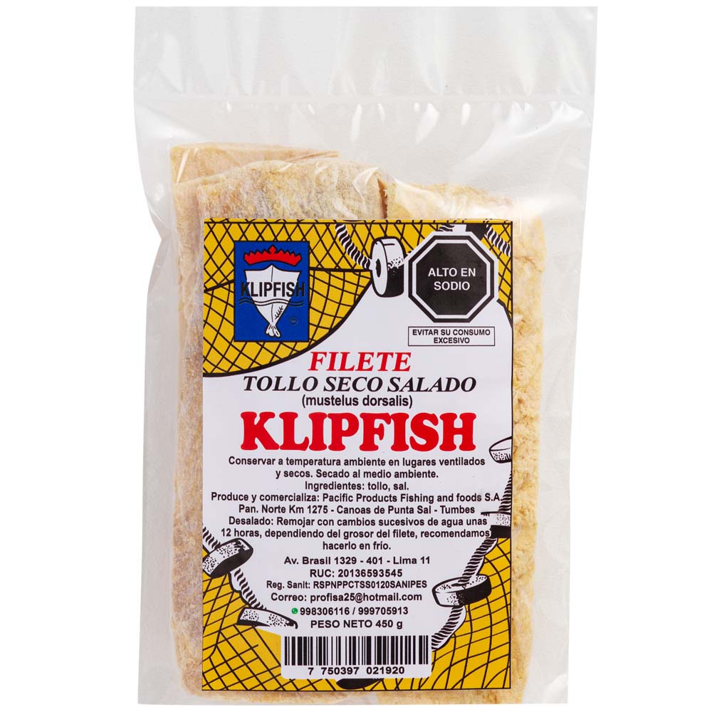 Filete de Tollo KLIPFISH Seco Salado Bolsa 450g