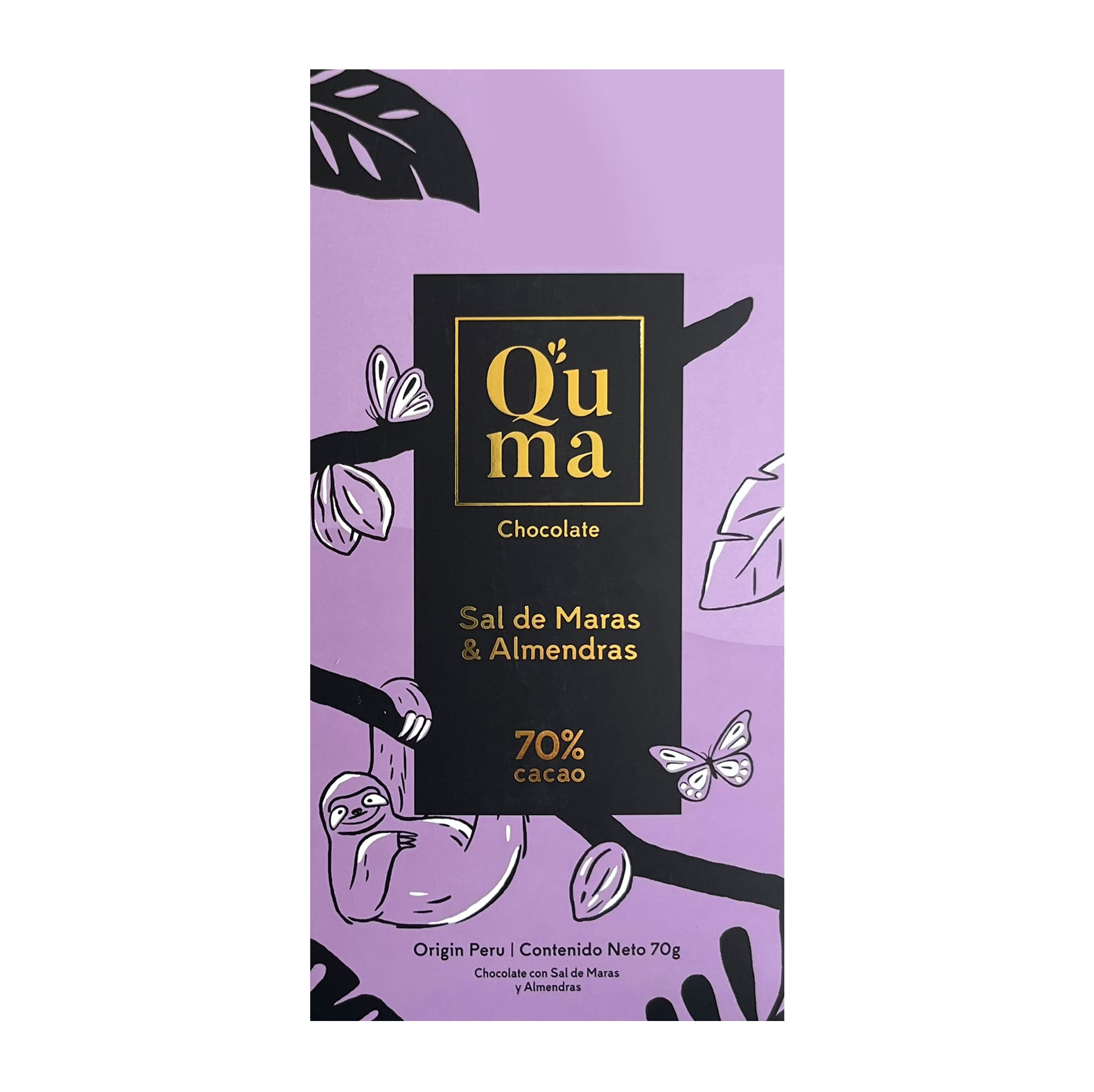 Chocolate Sal de Maras y Almendras QUMA 70% Cacao Caja 70g