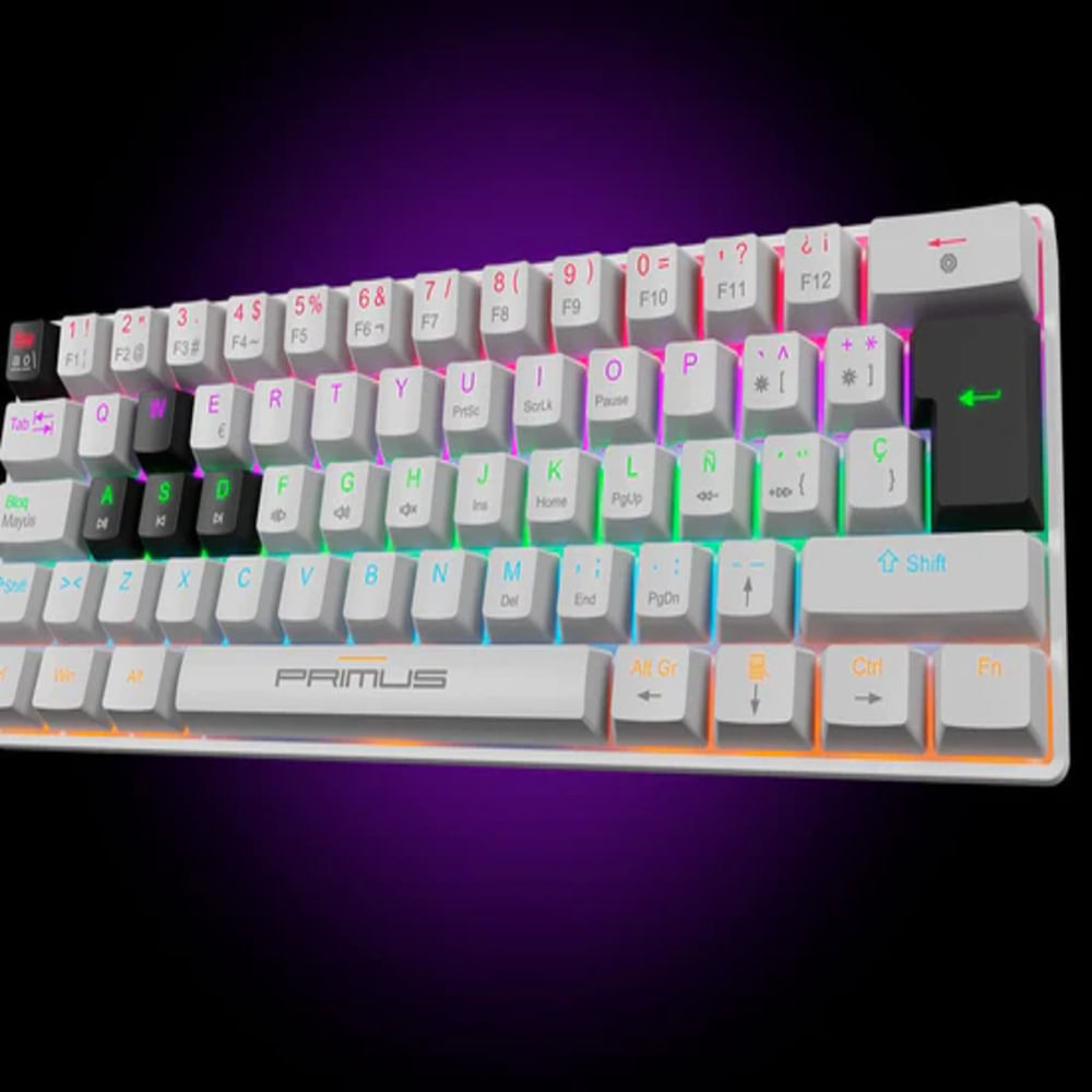 TECLADO PRIMUS GAMING - KEYBOARD - WIRED - SPANISH - USB 2.0 - ERGONOMIC DESIGN - BLACK/WHITE