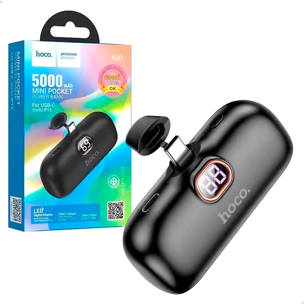 Hoco A5c Mini Power Bank 5000mah Tipo C Panatalla Led